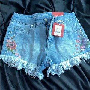 NEW flower blue denim shorts